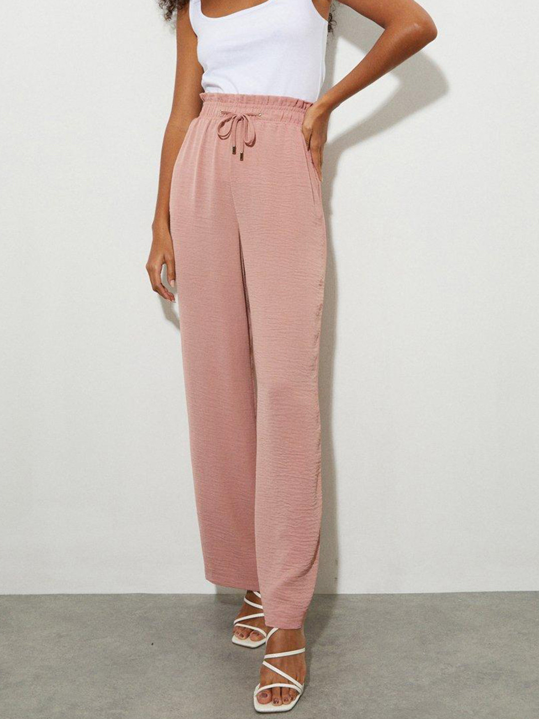 DOROTHY PERKINS Women Dusty Pink Twill Elasticated Waist Wide Leg Trouser