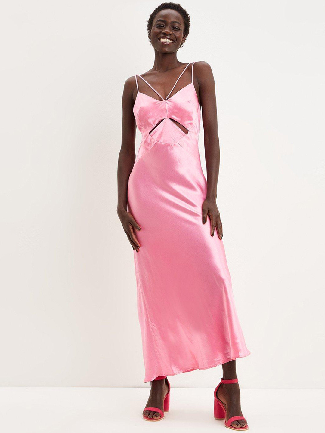 DOROTHY PERKINS Pink Solid Sheen A-Line Maxi Dress