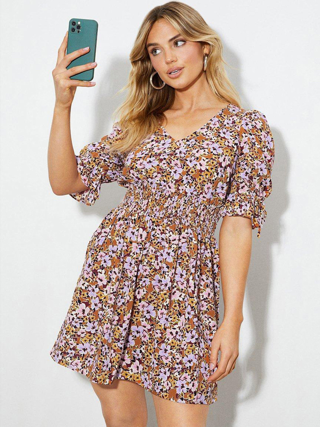 DOROTHY PERKINS Orange & White Floral Mini Dress