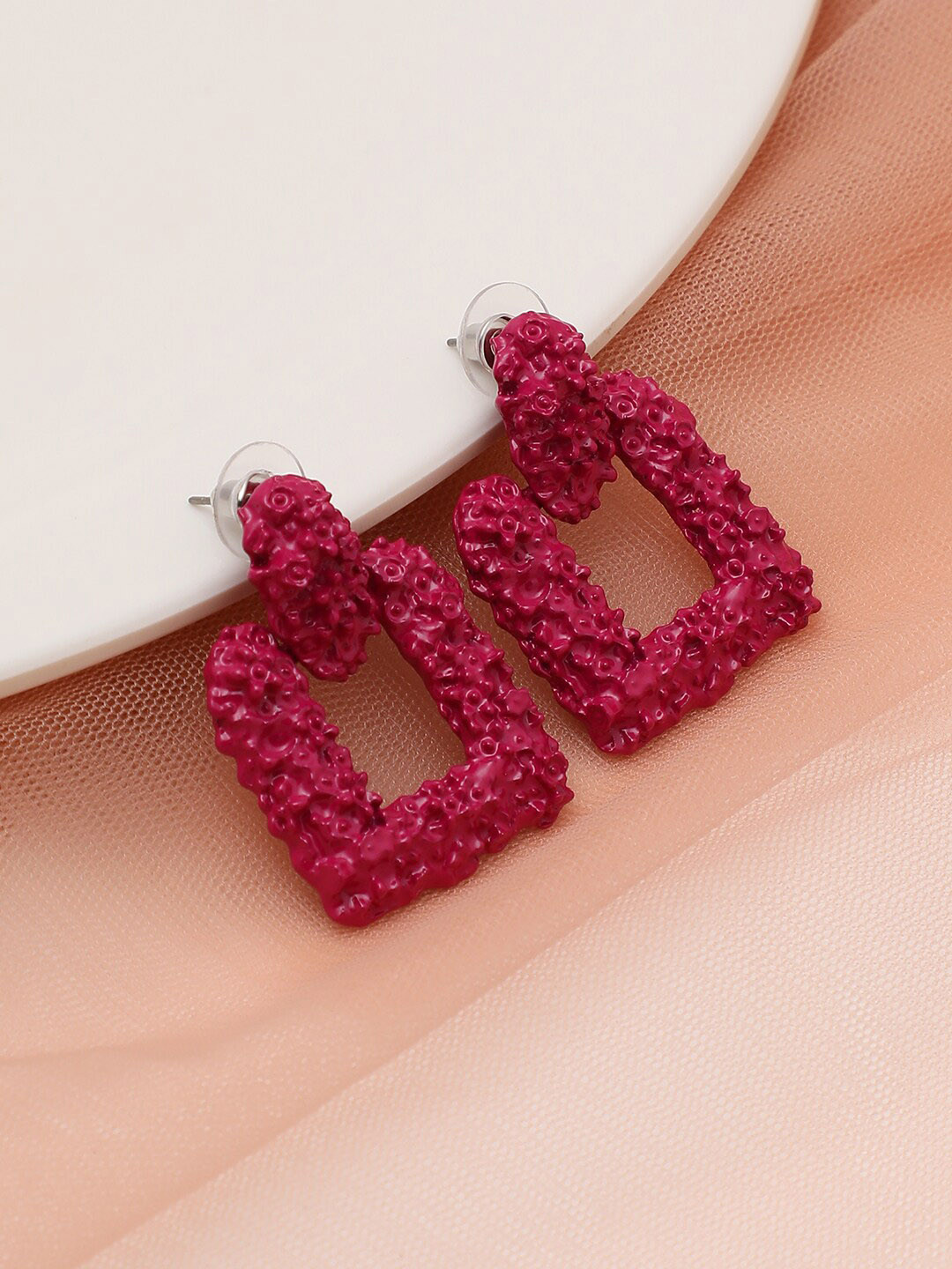 SOHI Burgundy & Gold Plated Contemporary Studs Earrings