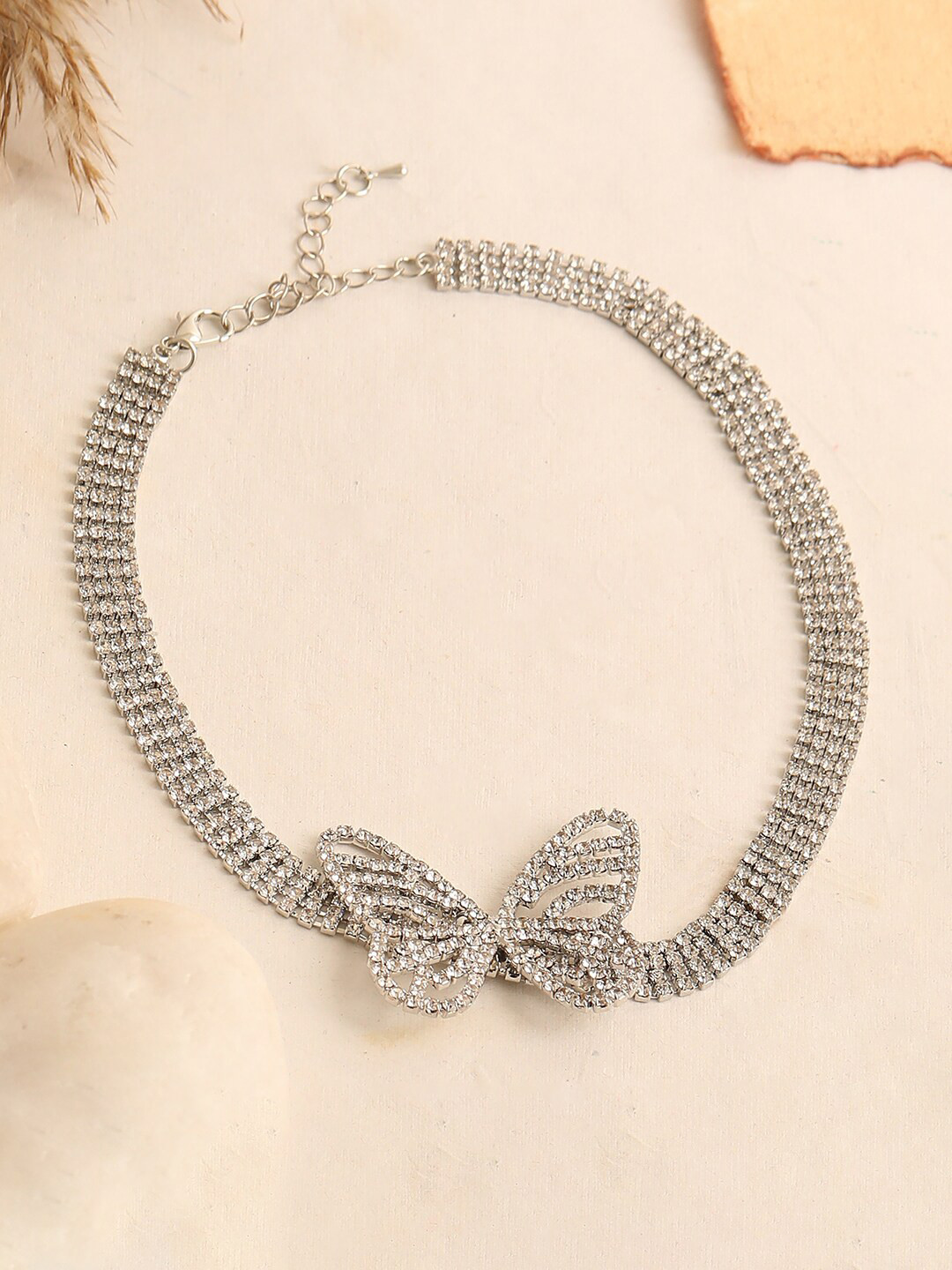 SOHI Stone Silver-Plated Stone-Studded Choker Necklace