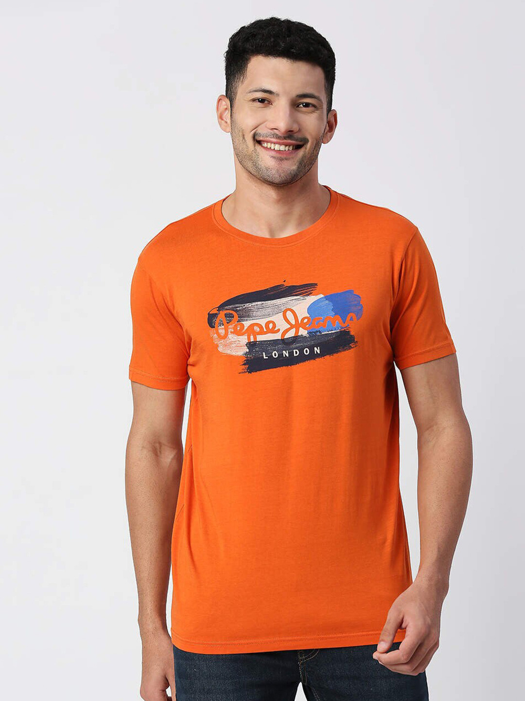 Pepe Jeans Men Orange Cotton Typography Printed T-shirt
