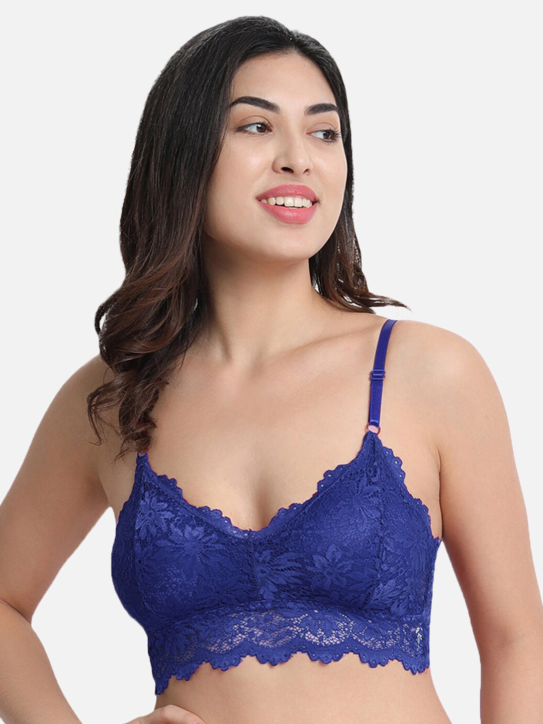 Flenzy Blue Lace Bralette Bra - Lightly Padded