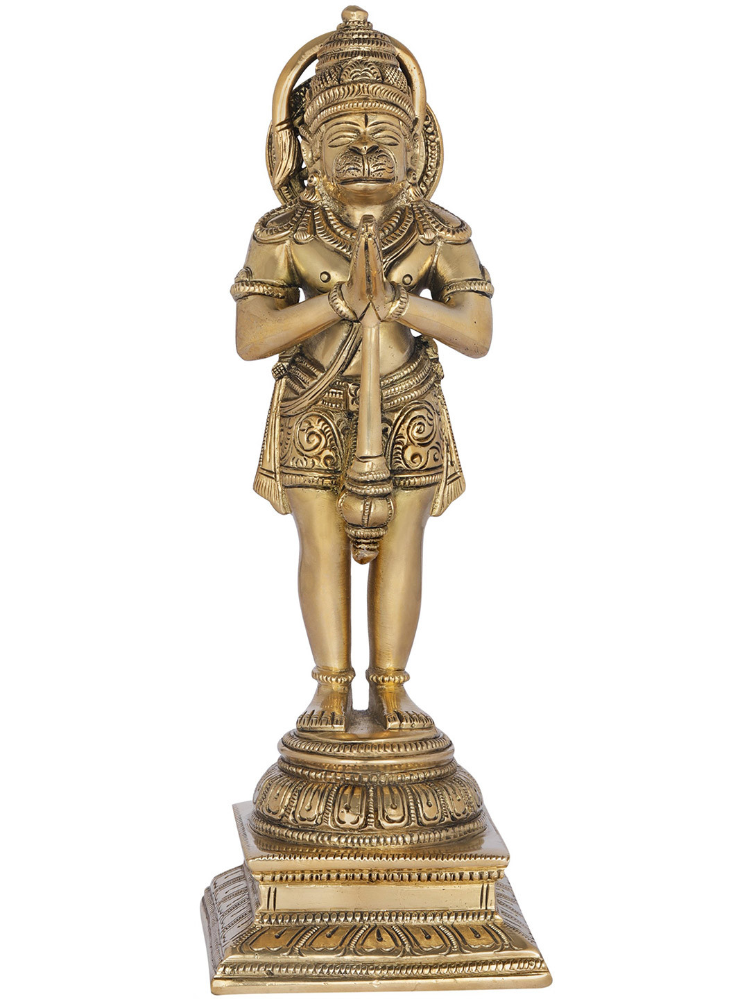 Exotic India Gold Toned Religious The Devout Stance Of Hanuman Idol Showpiece