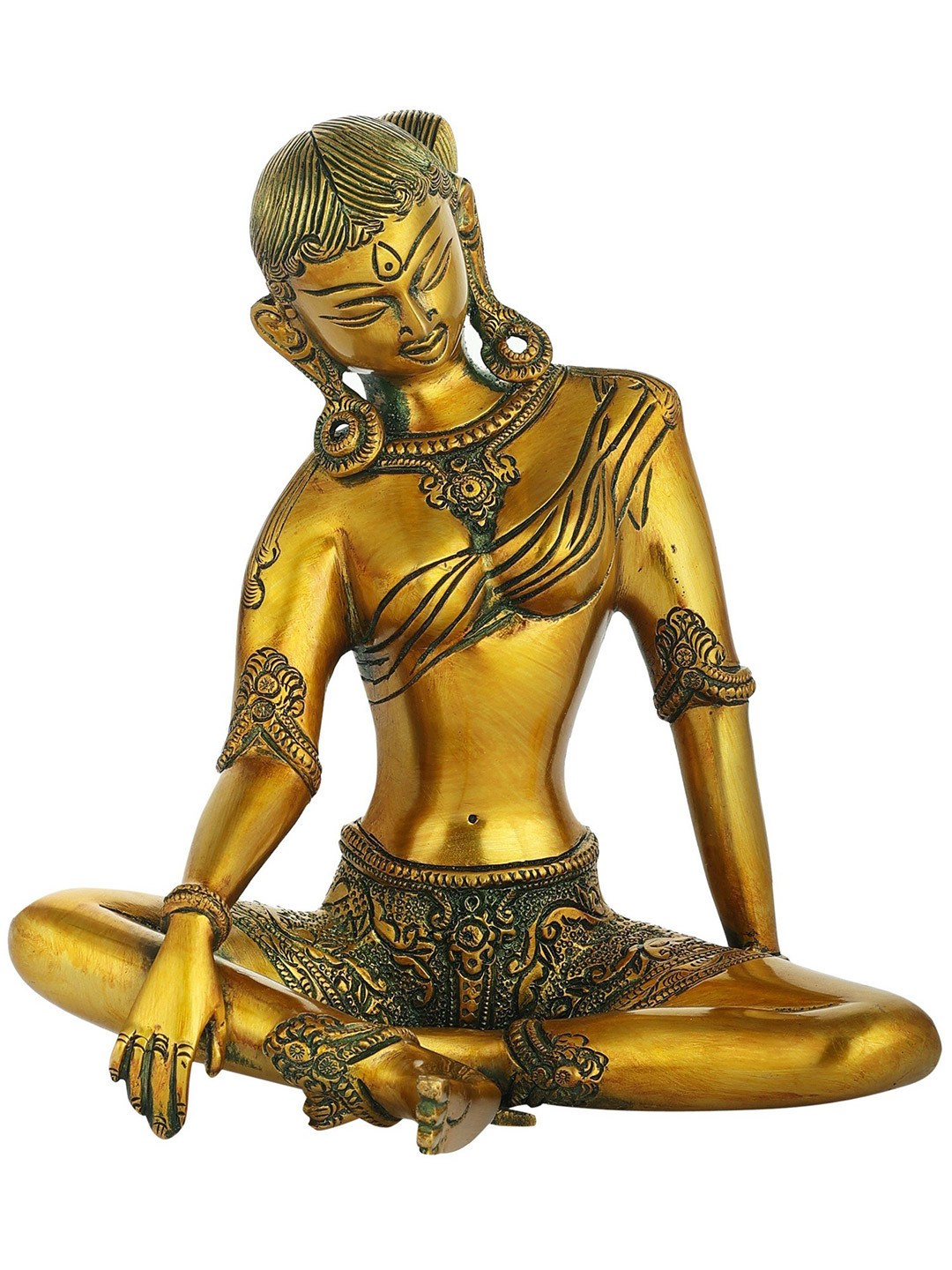 Exotic India Tibetan Buddhist Deity Green Tara In Brass Showpiece