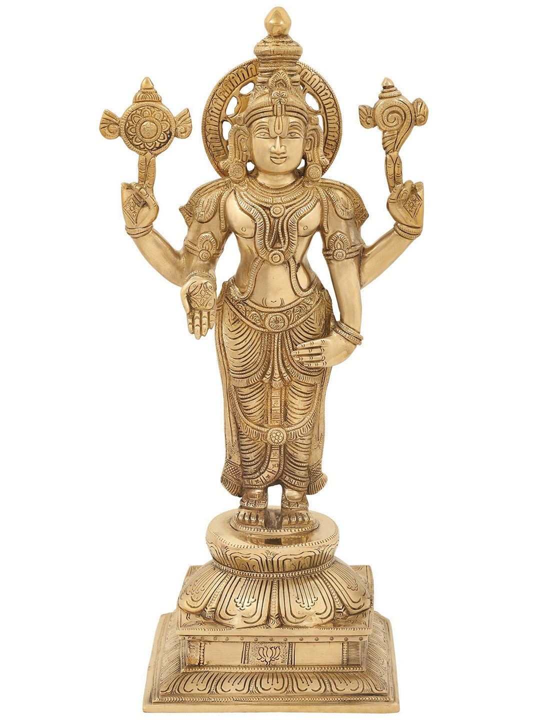 Exotic India Gold-Toned Lord Venkateshwara as Balaji at Tirupati In Brass Showpiece