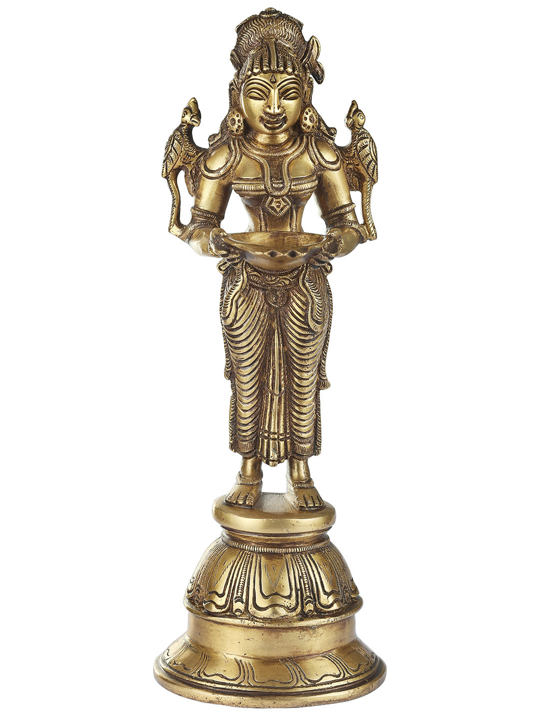 Exotic India Gold-Toned Deep Lakshmi With Parrot In Brass Showpiece
