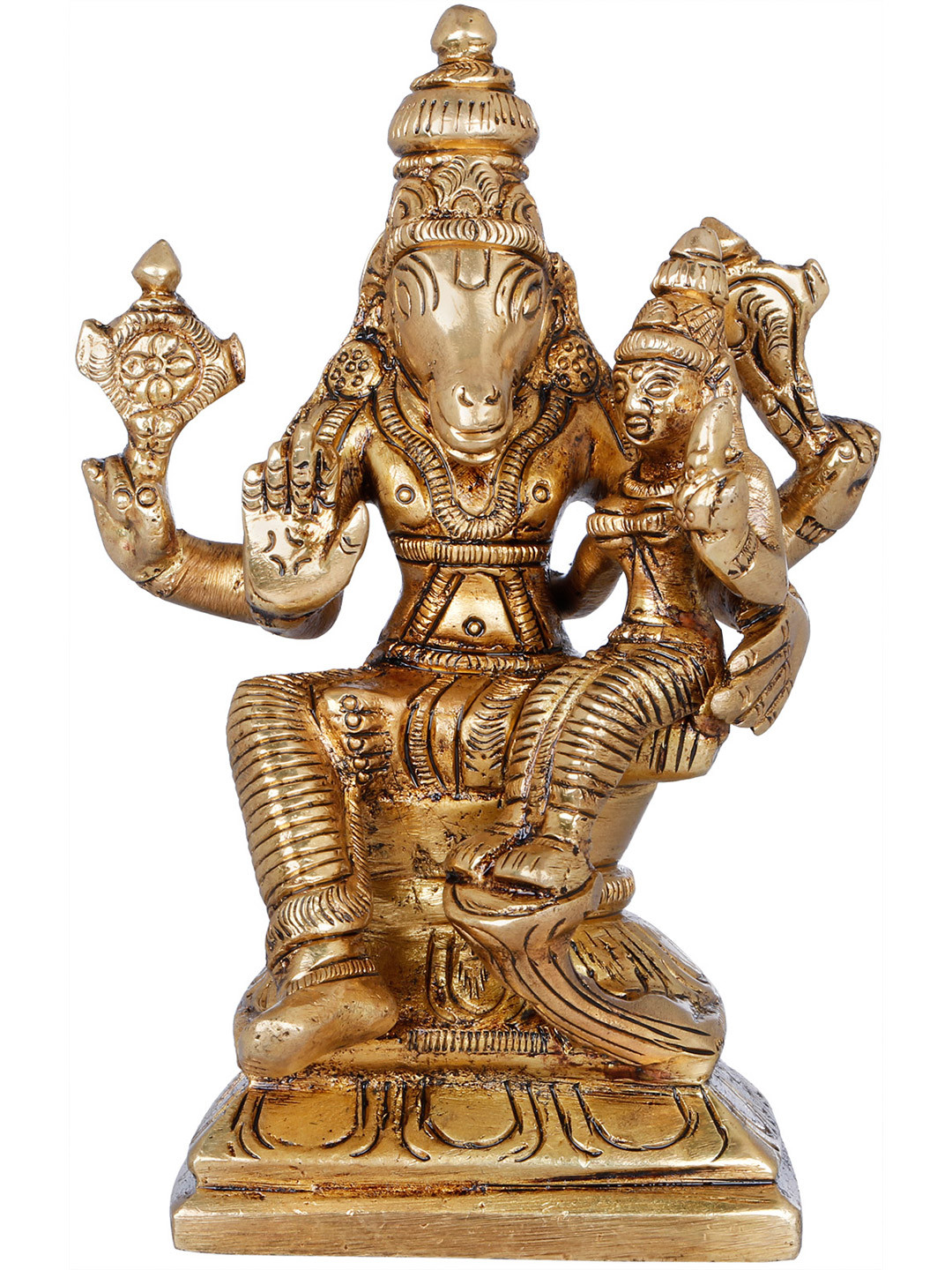 Exotic India Gold Toned Bhagawan Varaha with Devi Bhudevi In Brass Showpiece