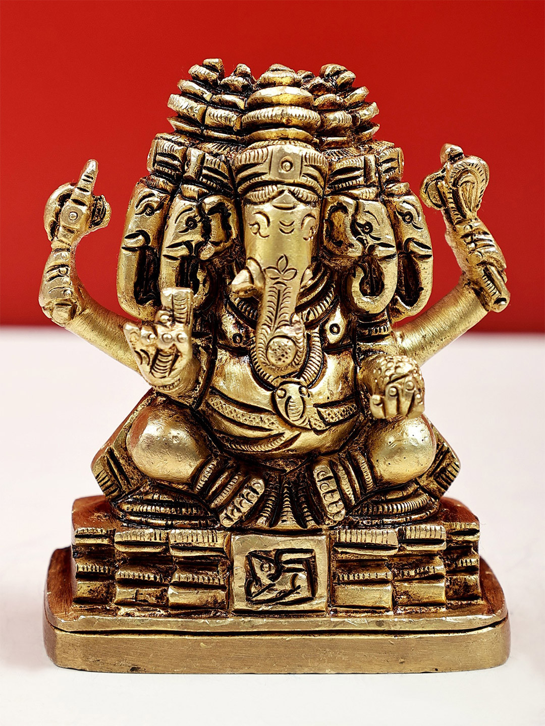 Exotic India Gold Toned Panchamukhi Ganesha Religious Idol Showpiece