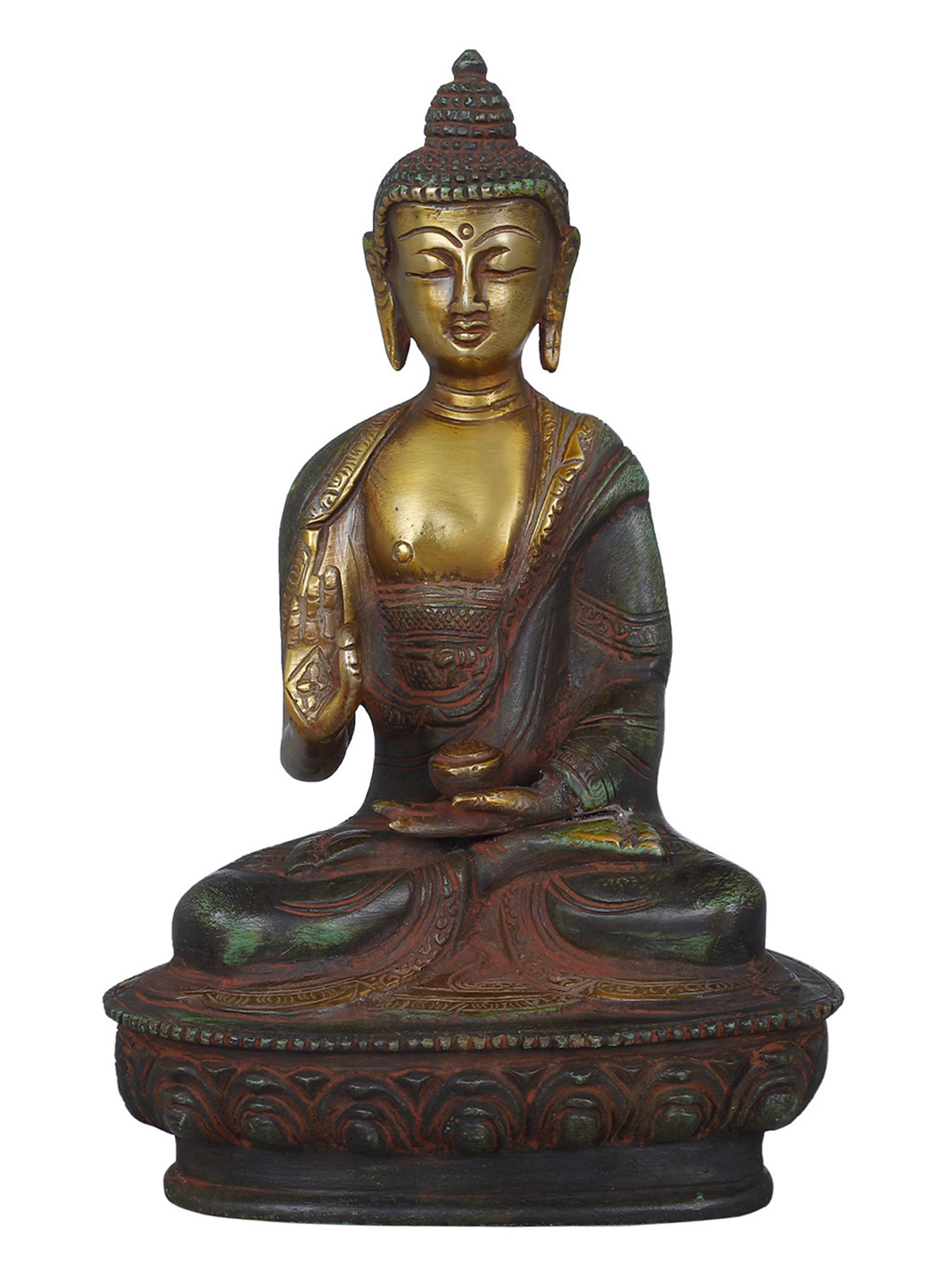 Exotic India Gold Toned Tibetan Buddhist Lord Buddha Showpiece