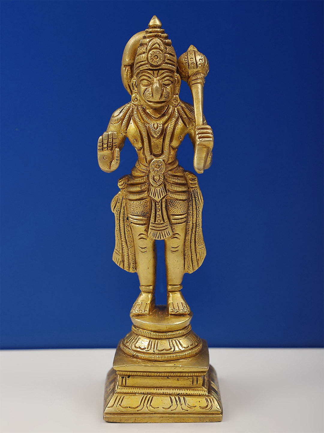 Exotic India Gold Toned Blessing Hanuman With Gada Religious Idol Showpiece
