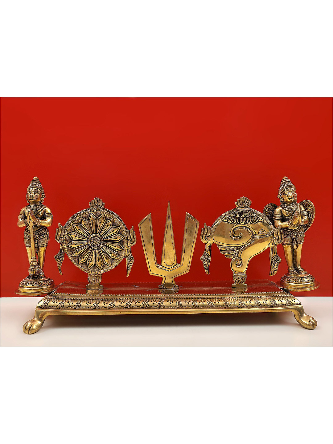 Exotic India Gold Toned Brass Hanuman & Garuda Religious Idol Showpiece