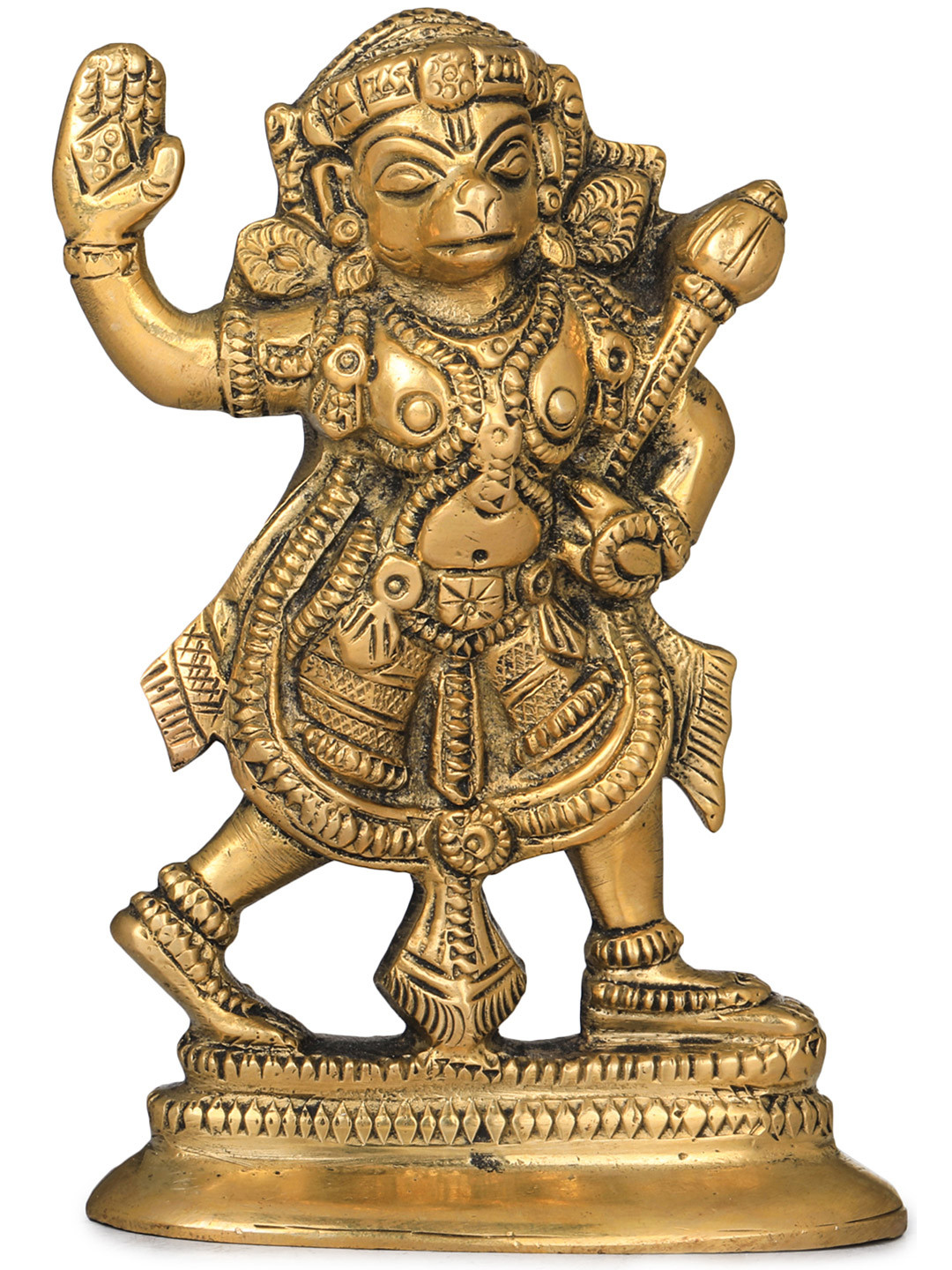 Exotic India Gold Toned Ashirwad Veer Hanuman Religious Showpiece