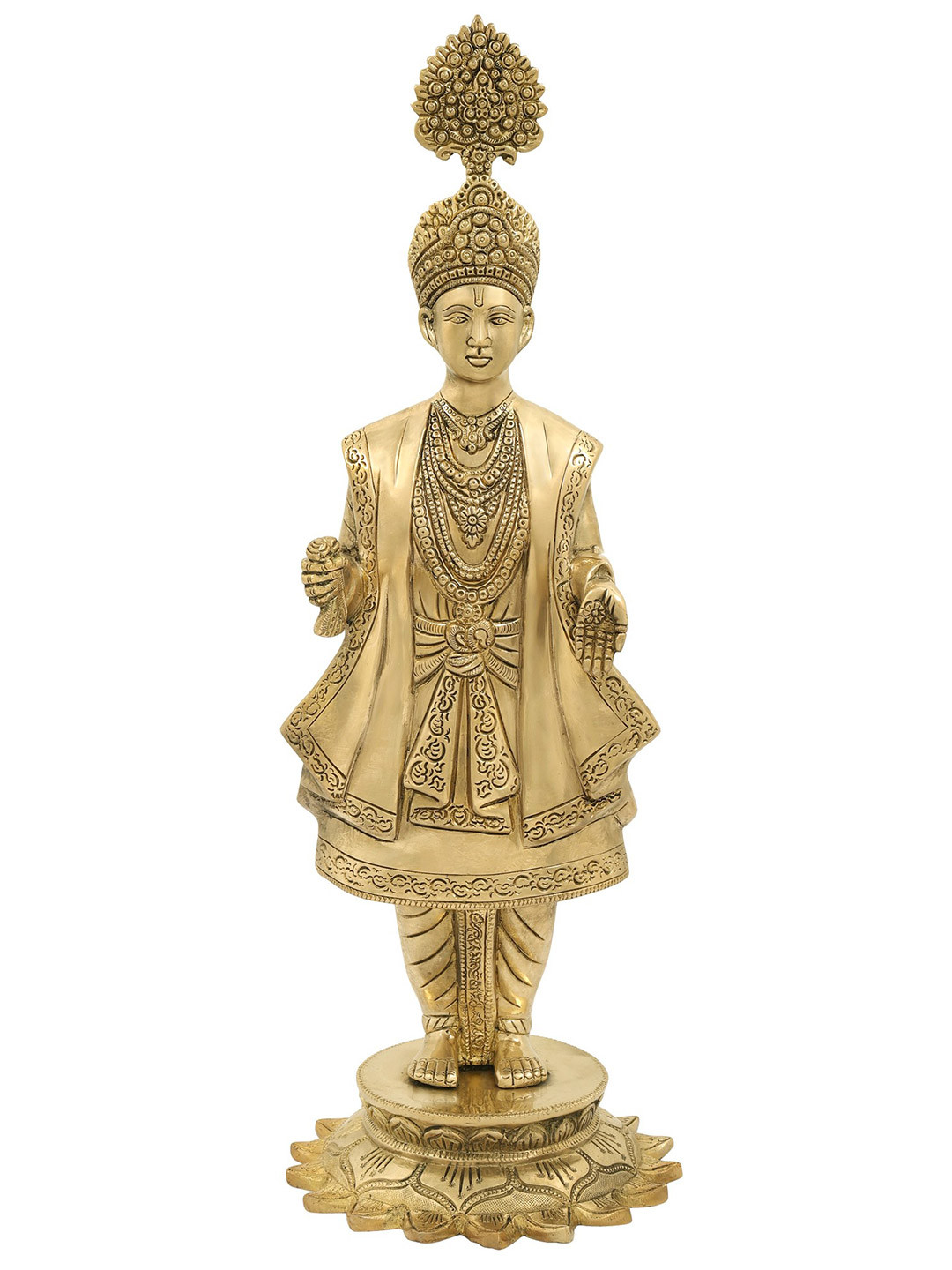 Exotic India Gold-Toned & Black Sculpture Of Shri Swaminarayan Showpiece