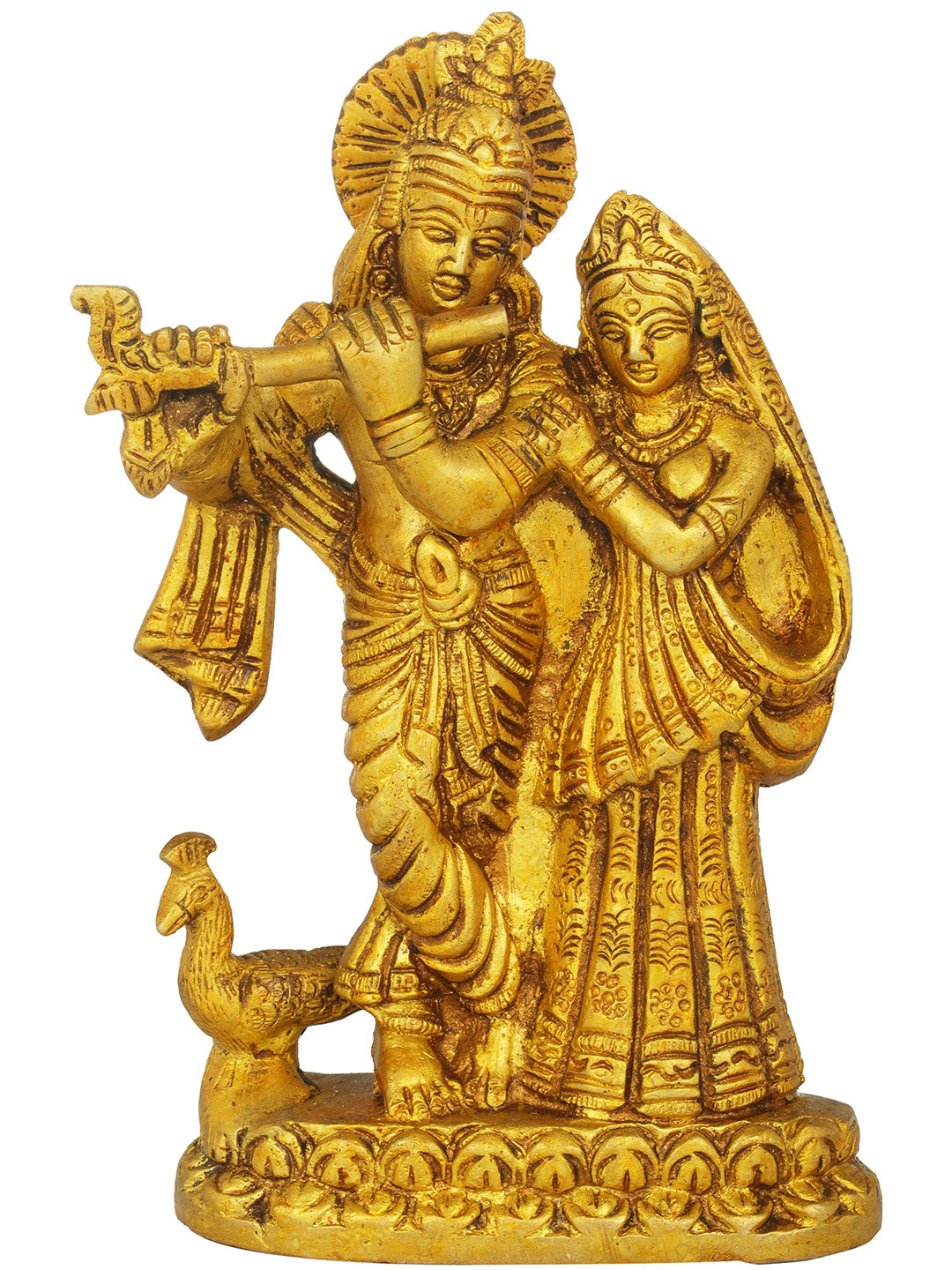 Exotic India Religious Gold Toned The Divine Lovers Radha Krishna Idol Showpiece