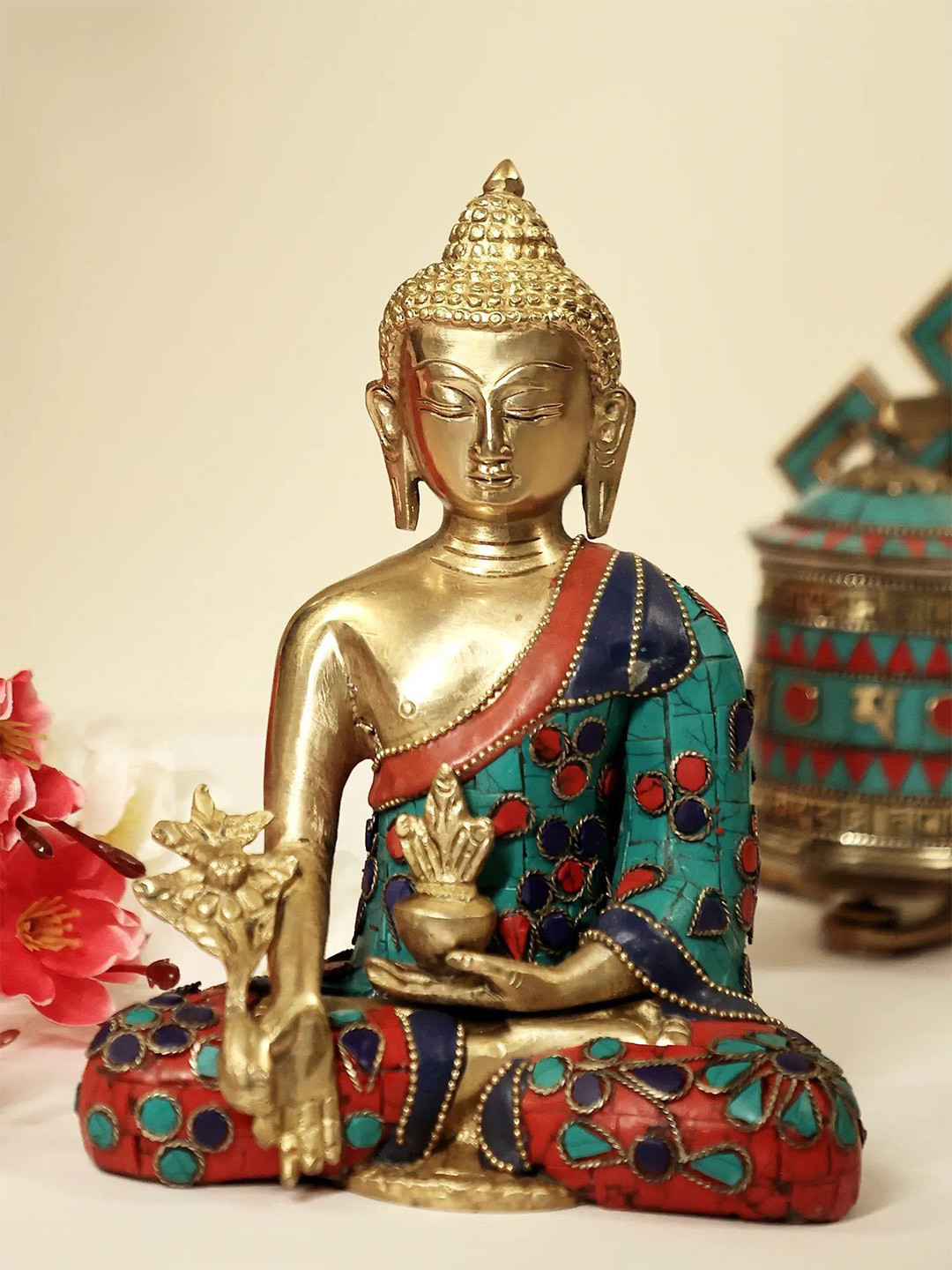 Exotic India Gold Toned The Medicine Buddha Showpiece