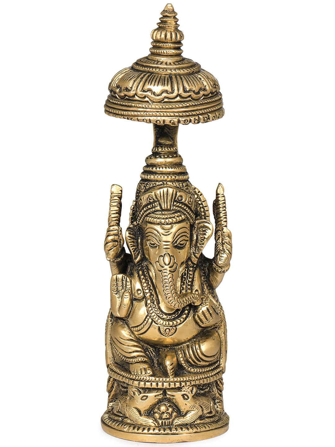 Exotic India Gold Toned Umbrella Ganesha Brass Showpieces