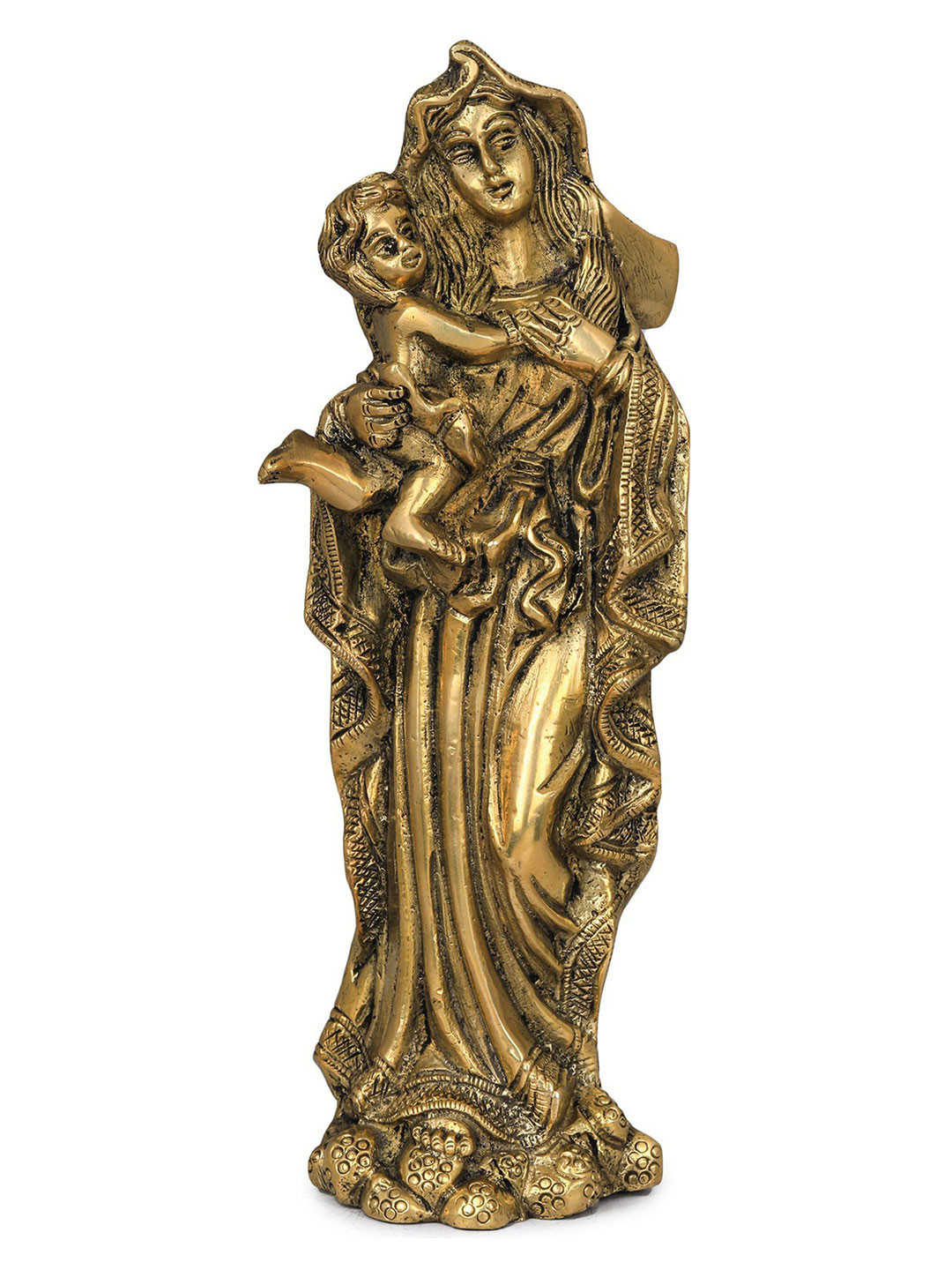 Exotic India Gold-Toned Mother Mary with Baby Jesus Showpieces