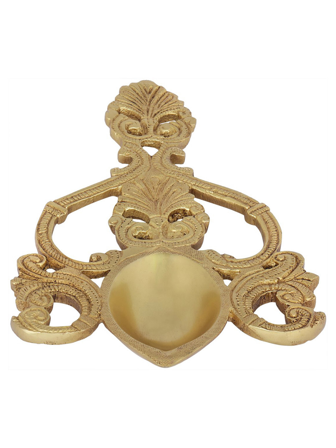 Exotic India Gold Toned Handheld Aarti Lamp In Brass