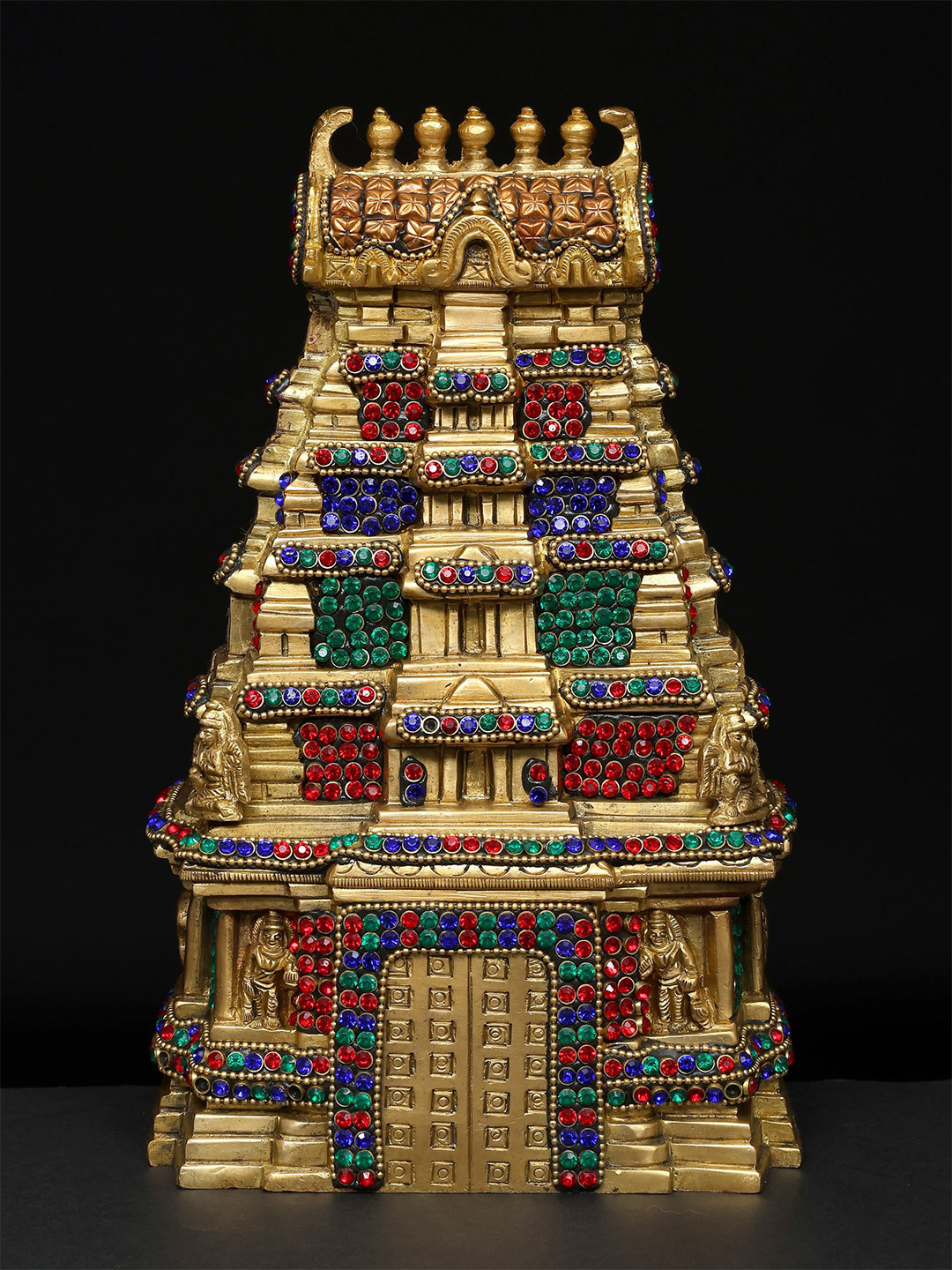 Exotic India Gold-Toned & Red Meenakshi Temple Brass Showpiece