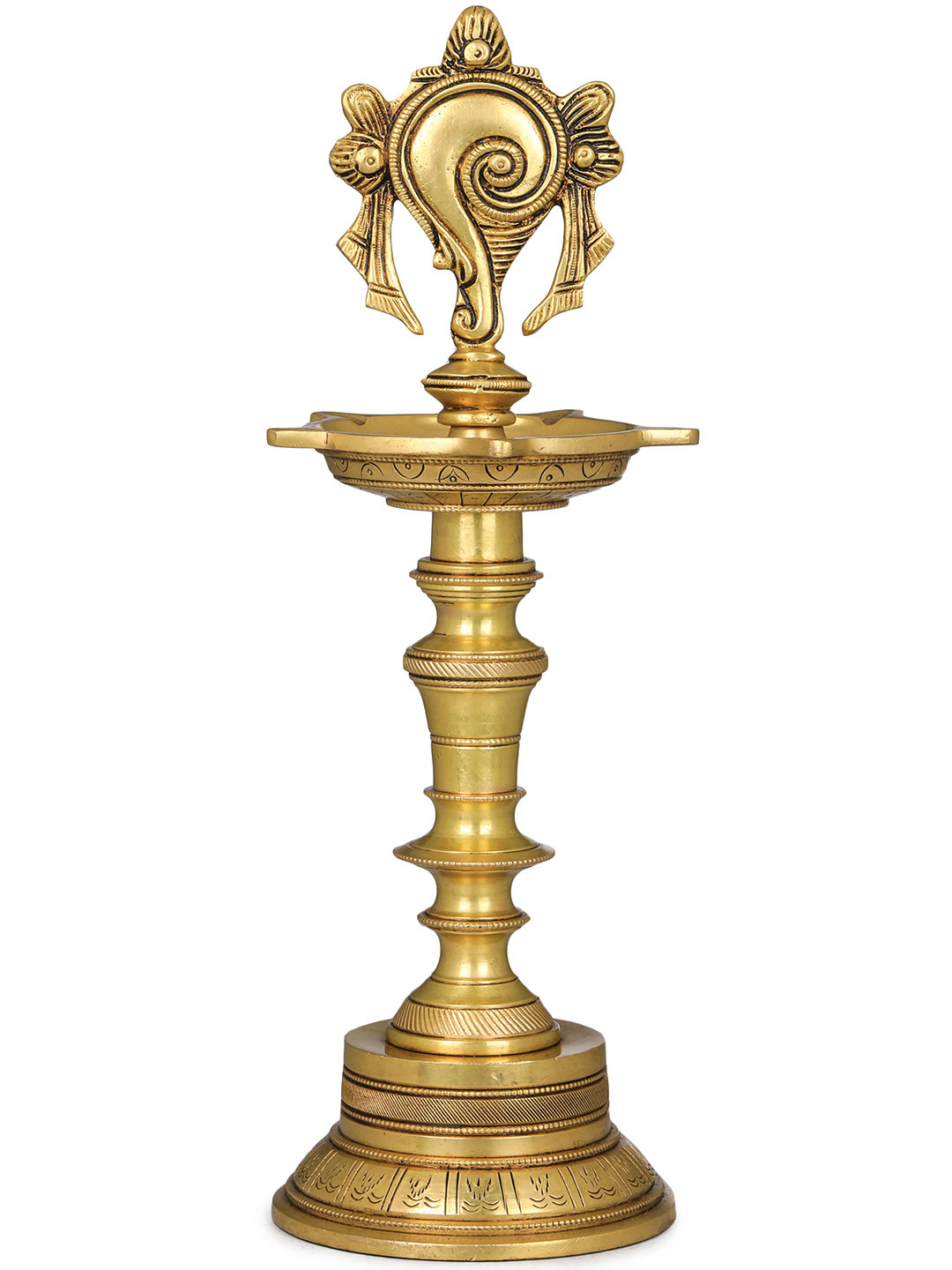 Exotic India Gold Toned Conch Lamp Statue Showpiece