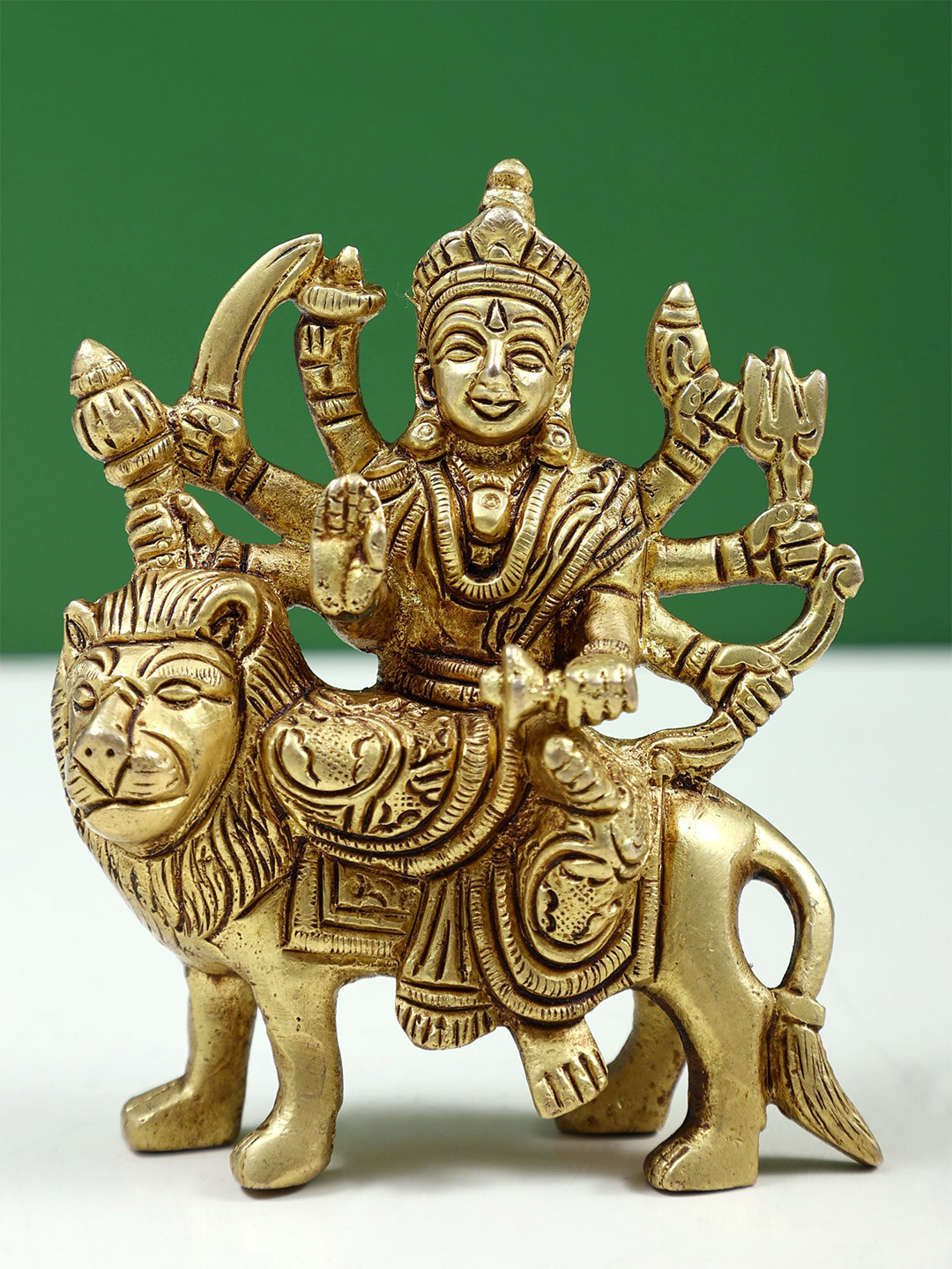 Exotic India Gold Toned Goddess Durga Religious Statue Showpiece