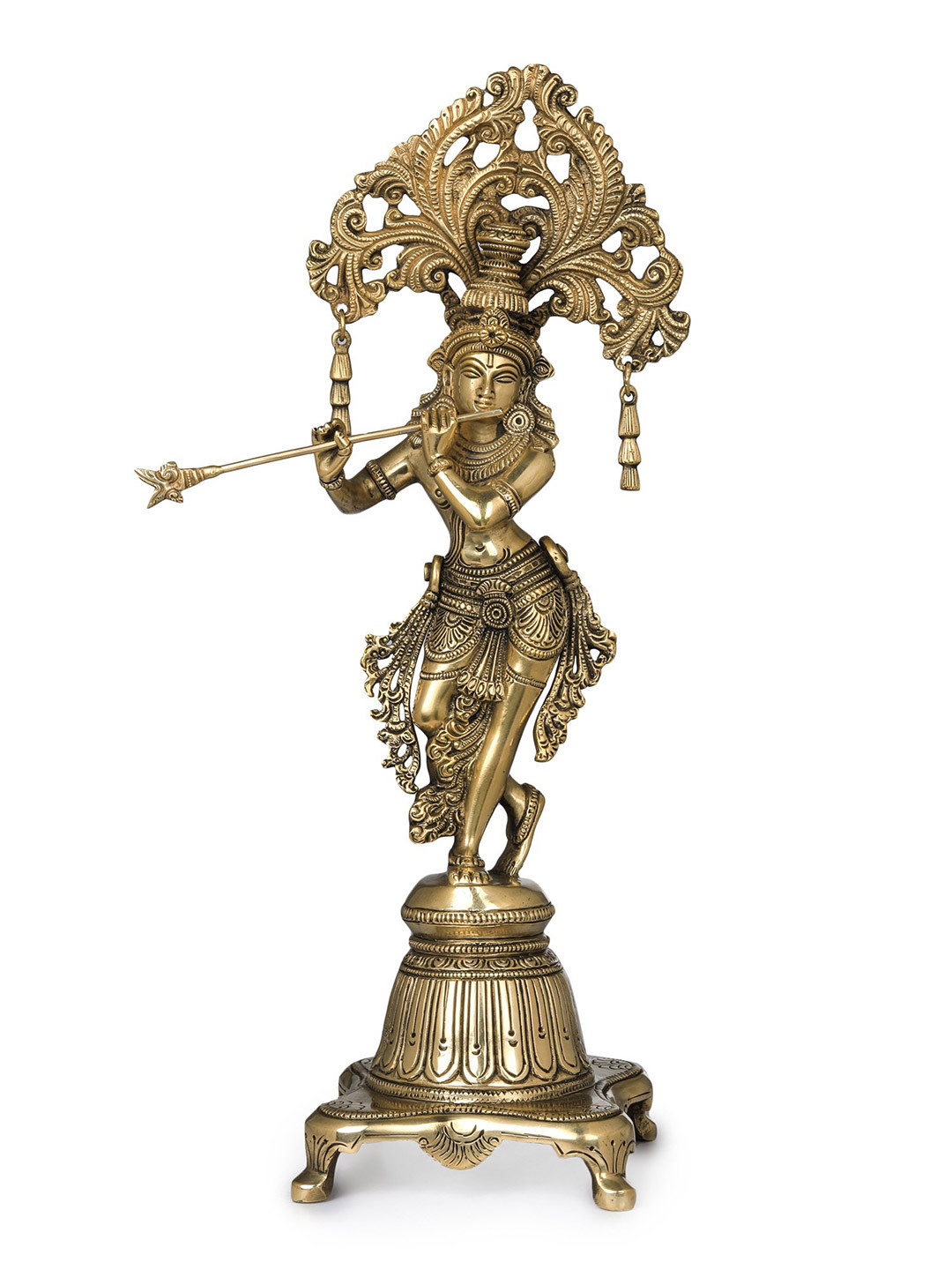 Exotic India Gold Toned Charming Krishna Religious Idol Showpiece