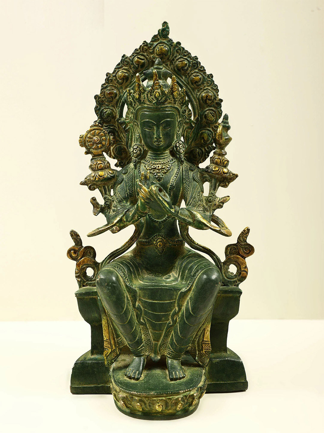 Exotic India Gold-Toned Tibetan Buddhist Deity Maitreya Brass Showpiece