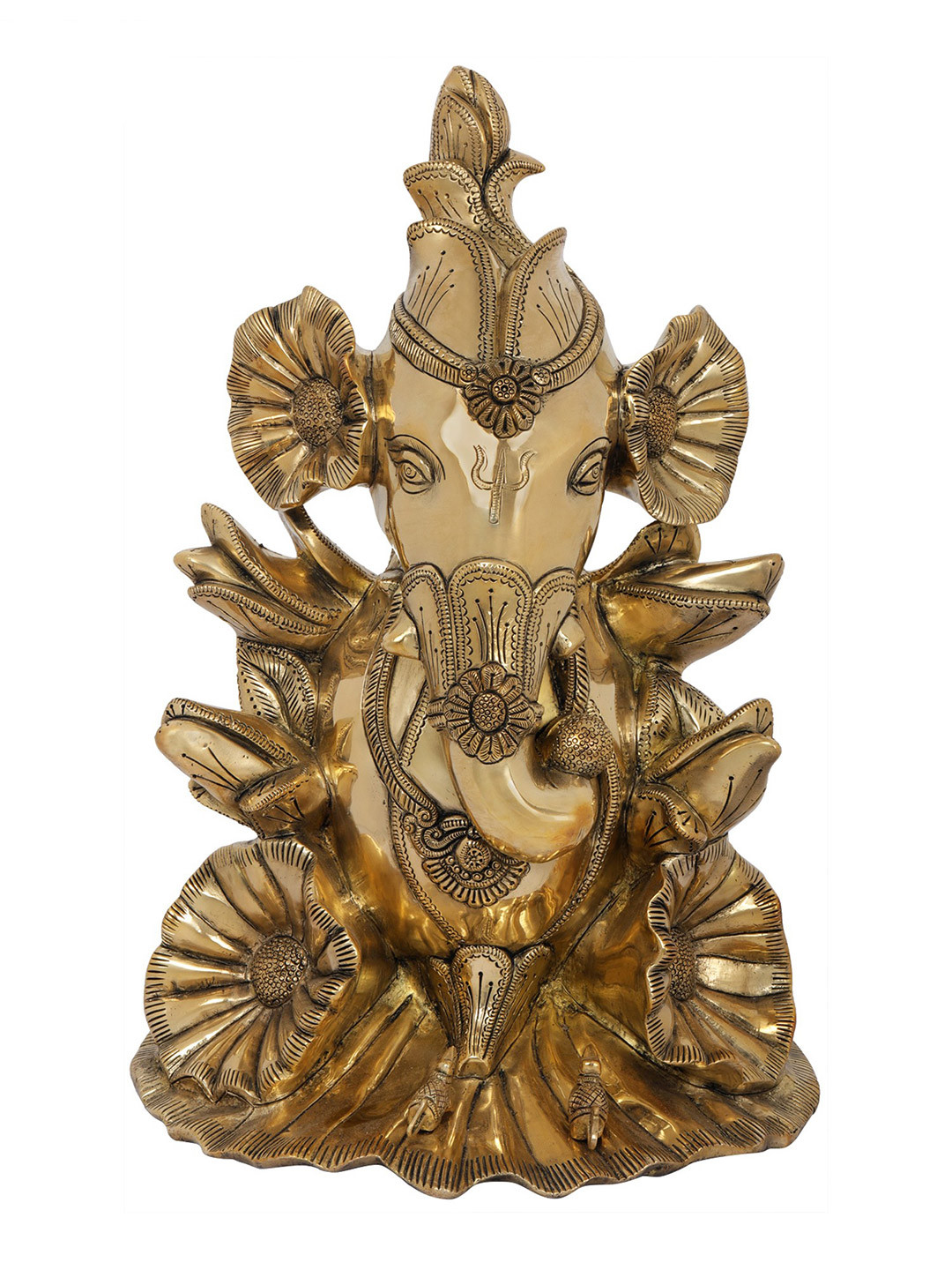 Exotic India Gold-Toned & Brown Ganesha Blossoming Like a Lotus Brass Showpiece