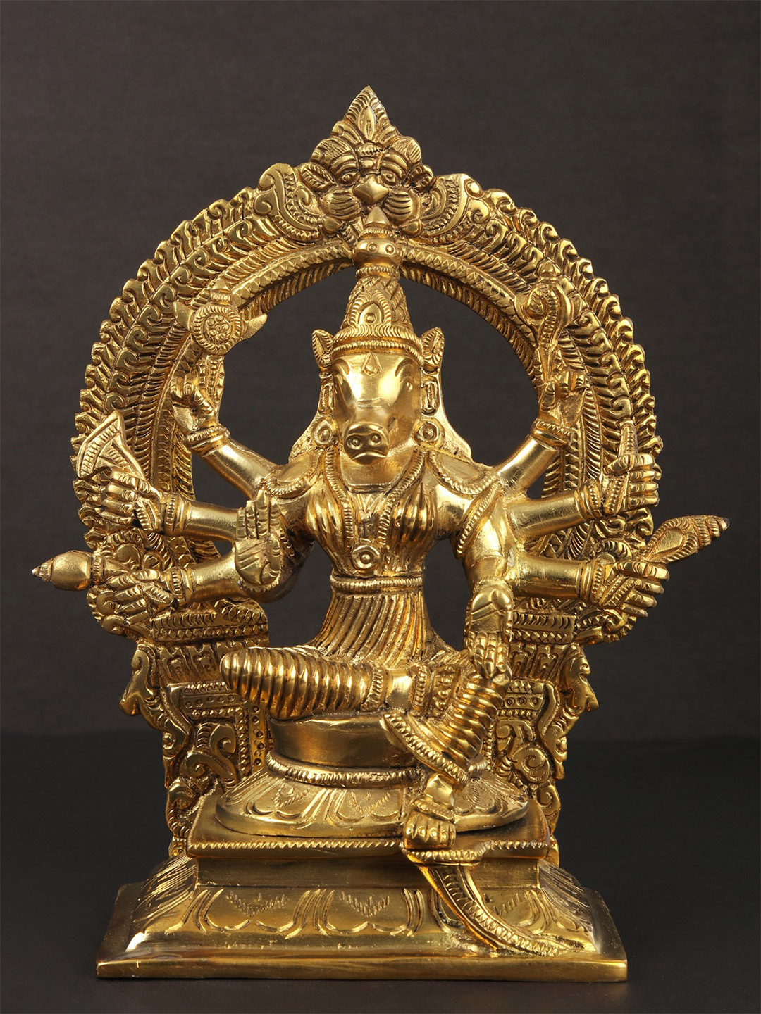 Exotic India Gold Toned Eight Armed Goddess Varahi Religious Statue Showpiece