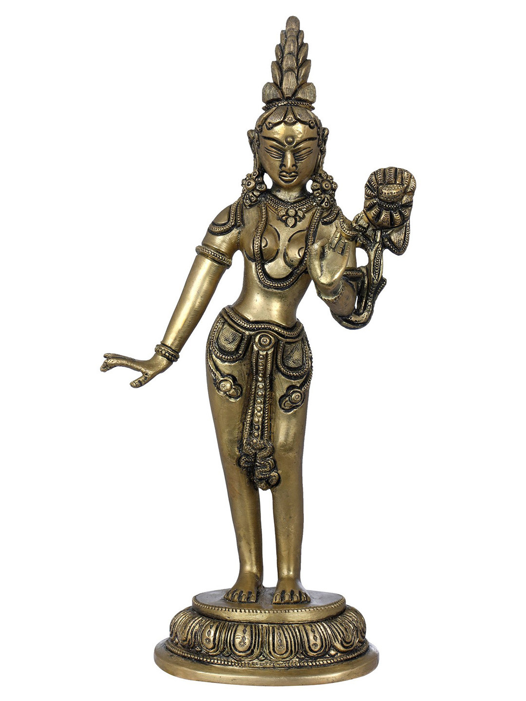 Exotic India Gold-Toned Standing Goddess Tara Brass Showpiece