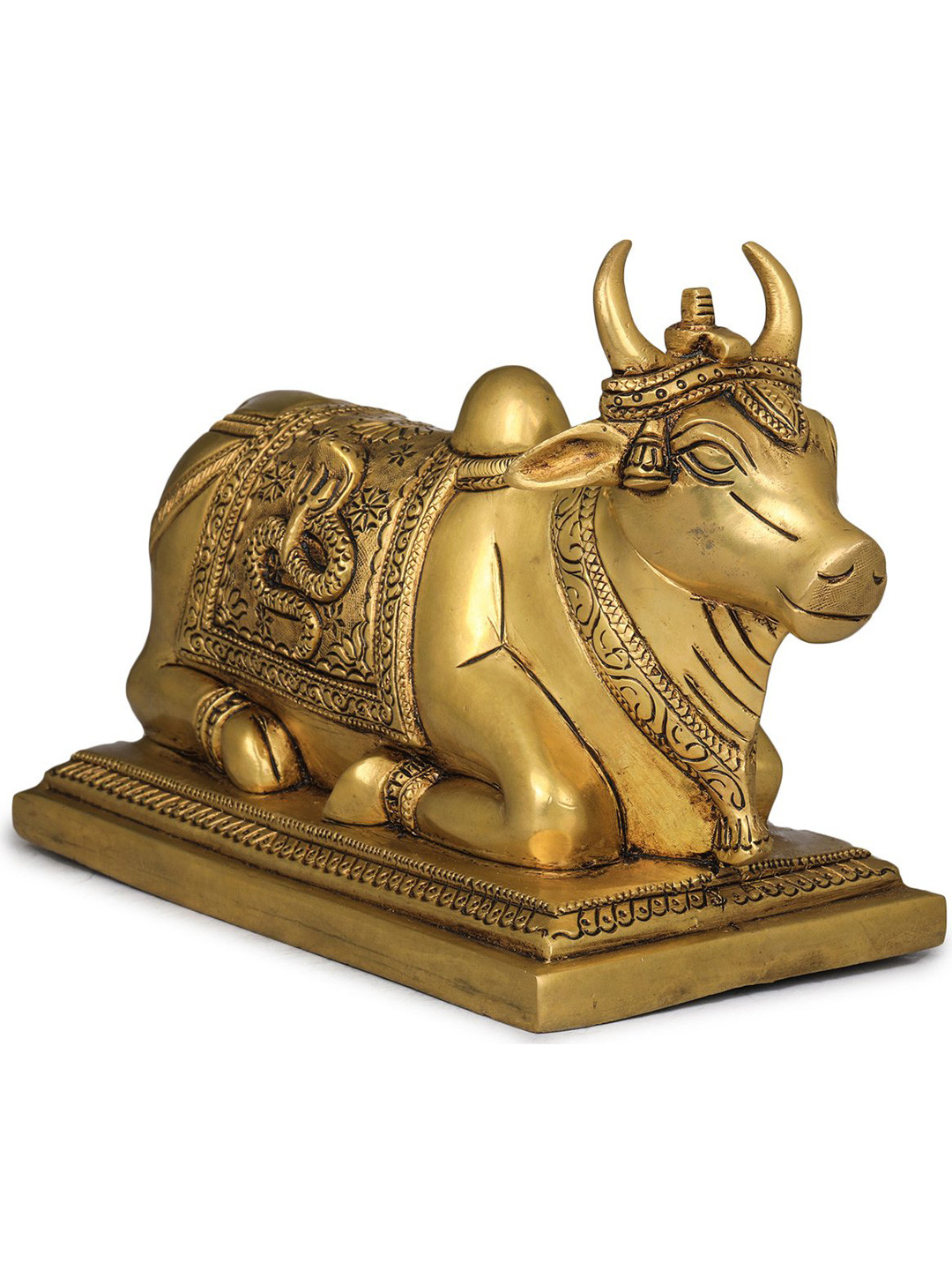 Exotic India Gold Toned Nandi With Shiva Linga Religious Idol Showpiece