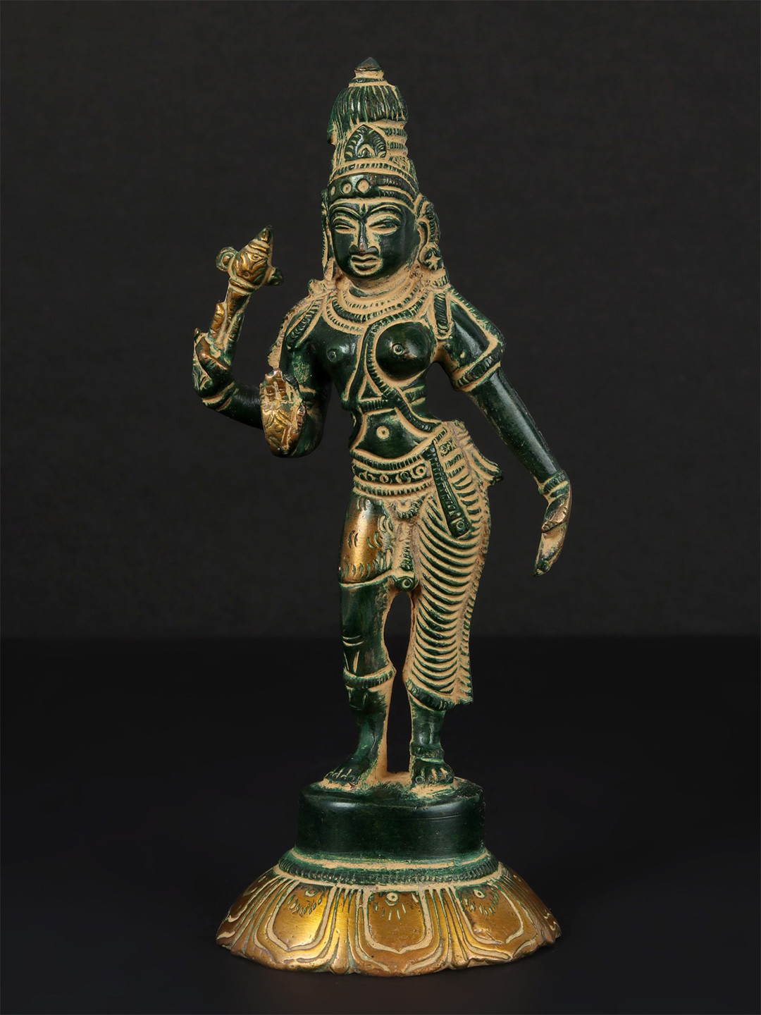Exotic India Gold-Toned & Green Religious Ardhanarishvara Idol Showpiece
