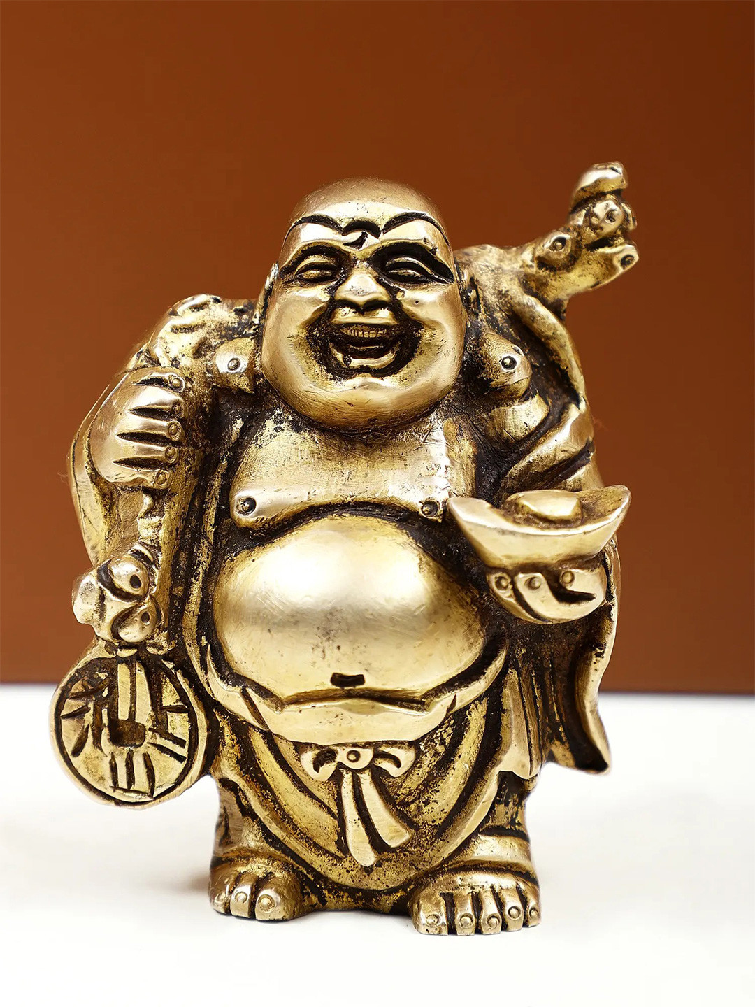 Exotic India Gold Toned Laughing Buddha Idol Showpiece