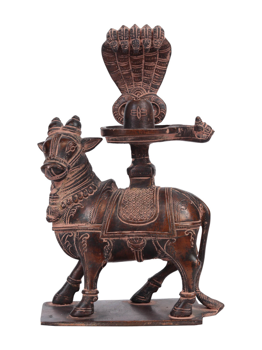 Exotic India Brown Religious Nandi with Shiva Linga For Abhisheka Idol Showpiece