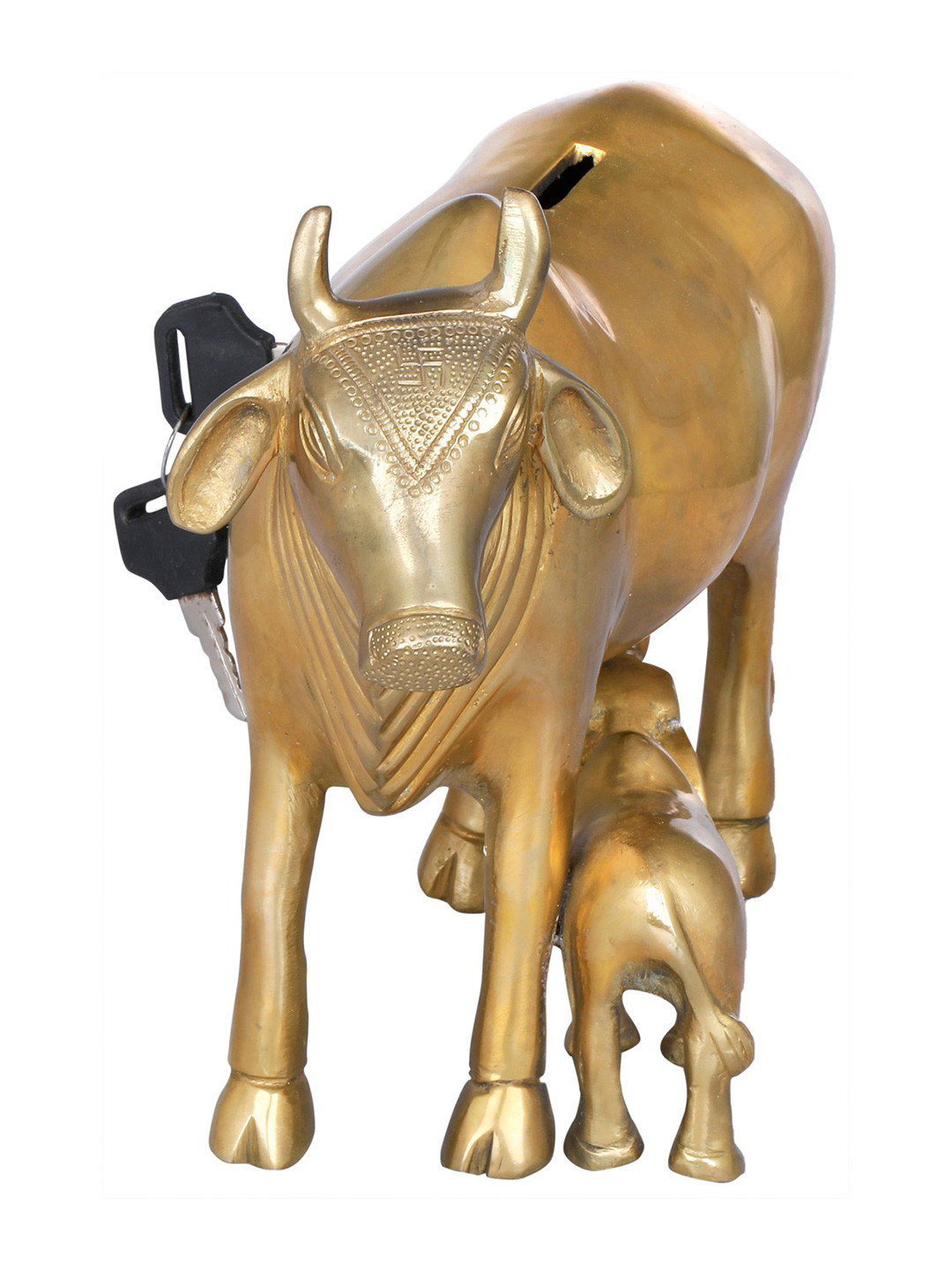 Exotic India Gold Toned Cow and Calf Birds and Animals Showpiece