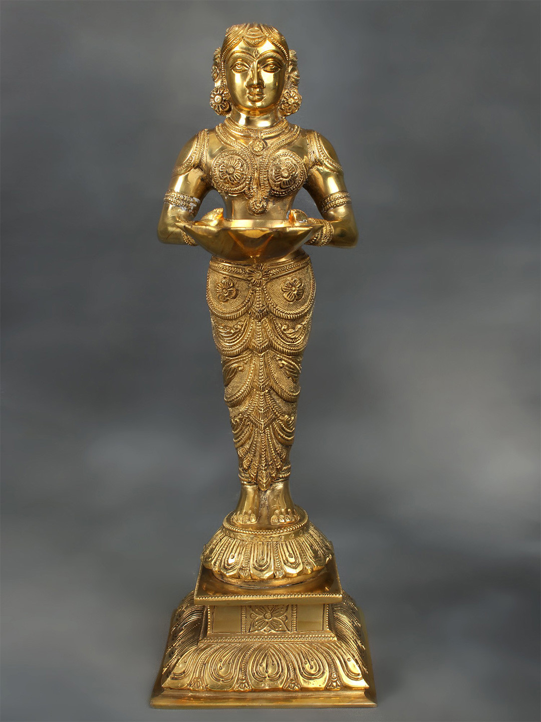 Exotic India Gold Toned Deepalakshmi Medium Religious Idol Showpiece