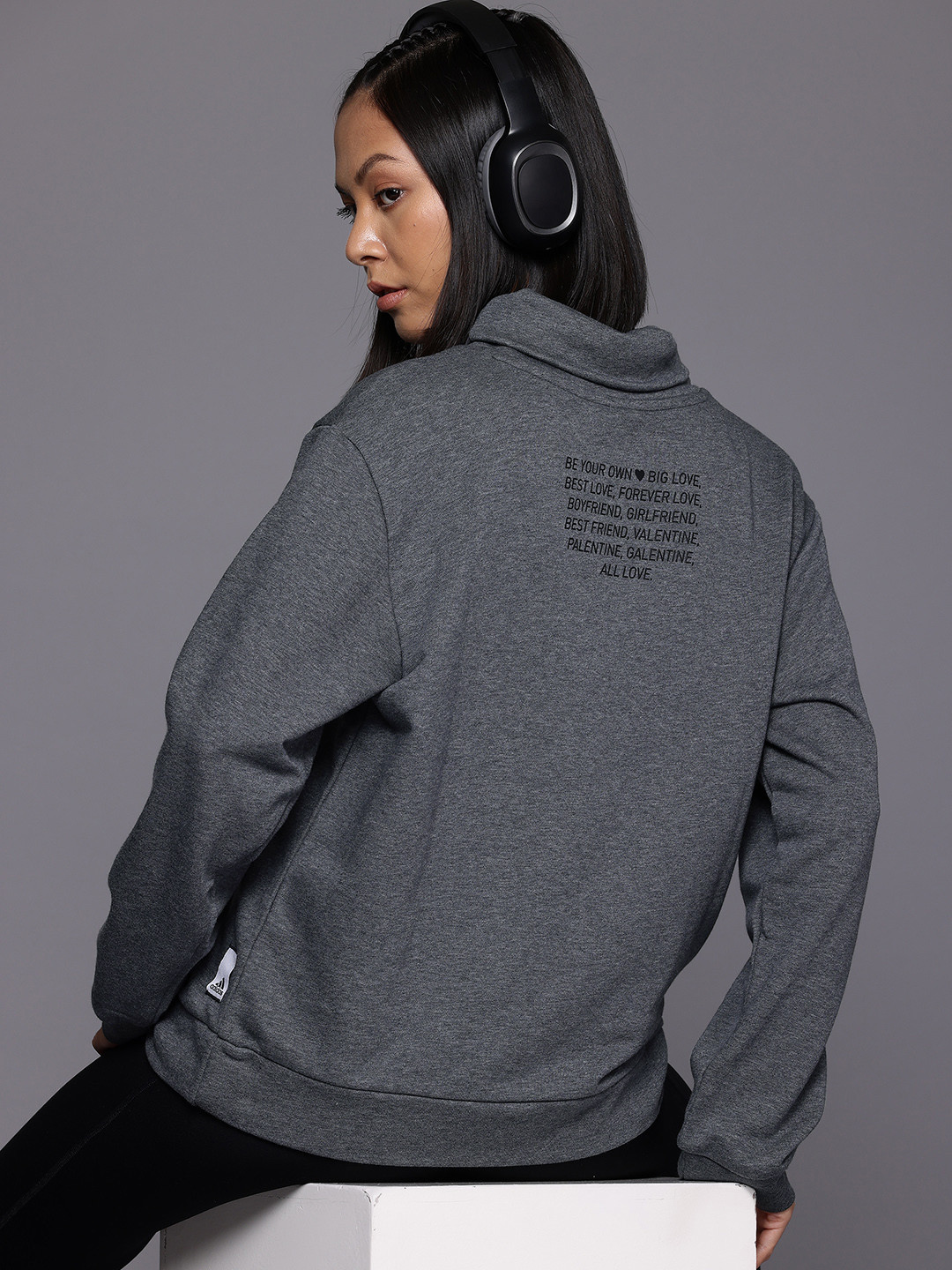 ADIDAS Turtle Neck Typography Printed Back VAL SWT Sweatshirt