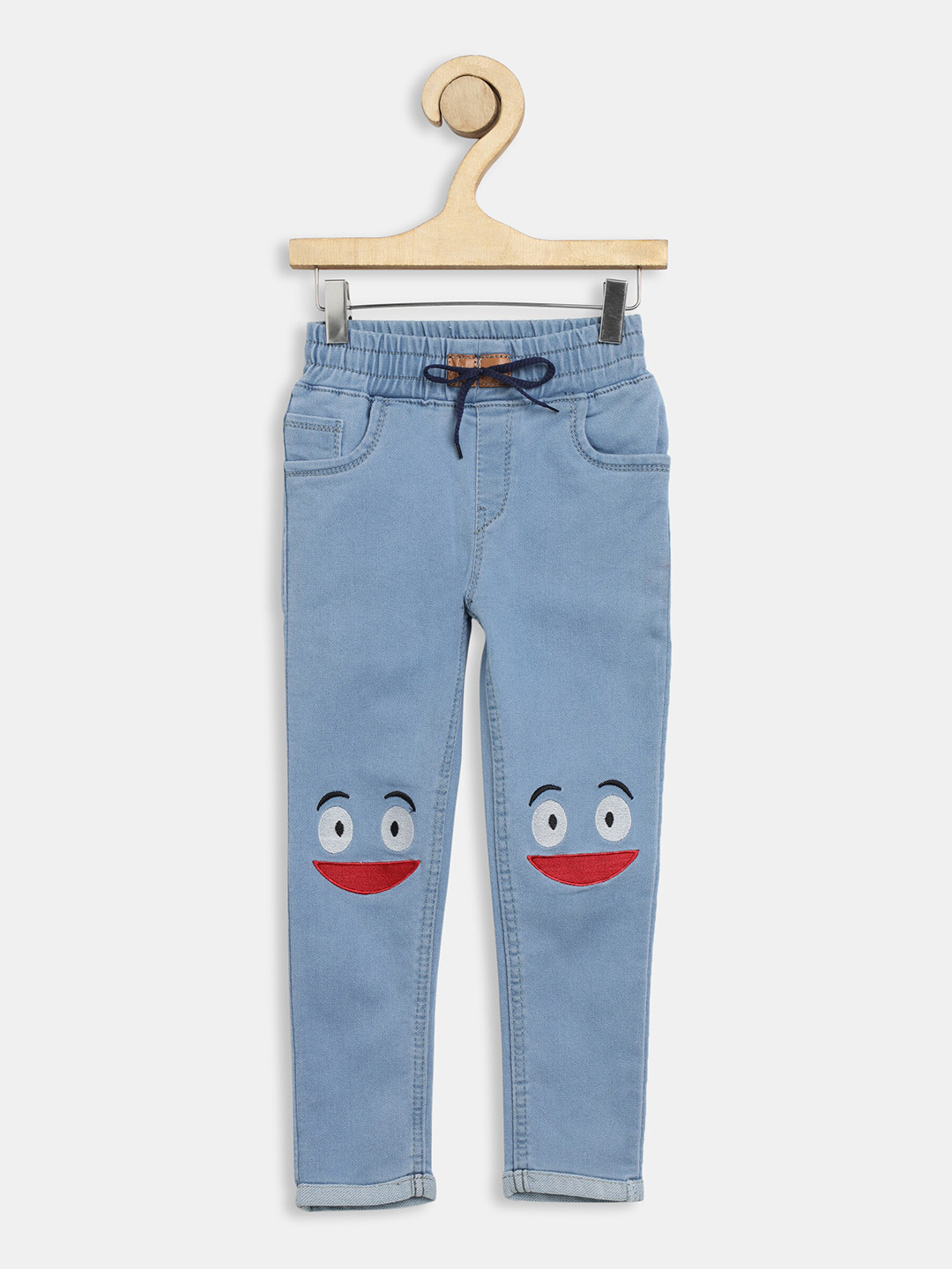 F2M Girls Blue Jogger Embroidered Stretchable Jeans