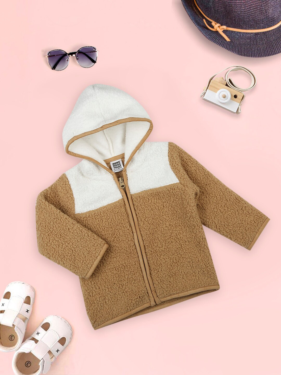 MeeMee Boys Brown & Off White Colourblocked Bomber Jacket