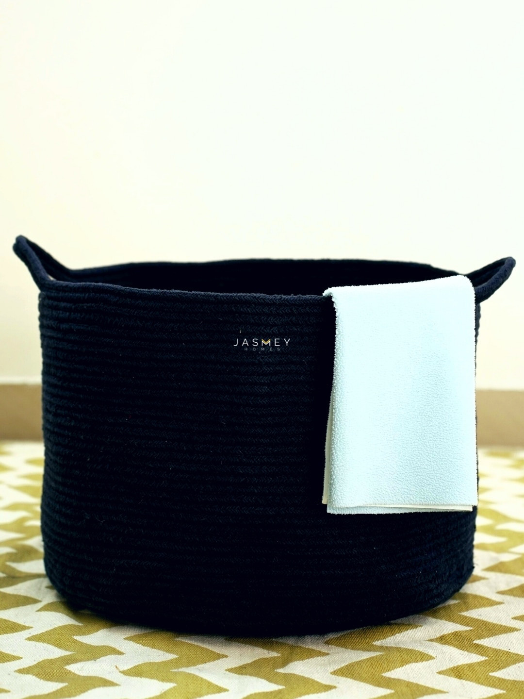 JASMEY HOMES Black Solid Cotton Storage Basket