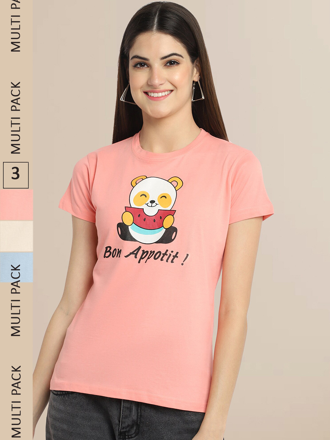 Fabflee Women Cotton Printed T-shirt Pack of 3