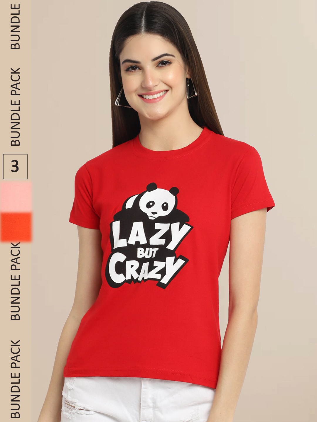 Fabflee Red & Orange Pack Of 3 Printed Cotton T-shirts
