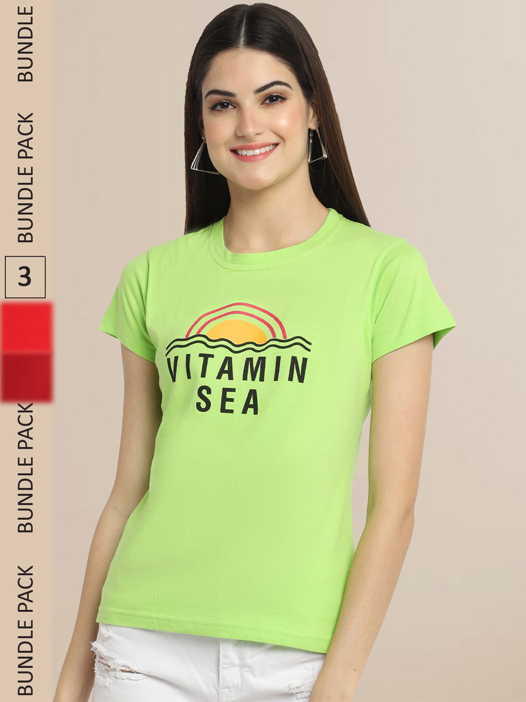 Fabflee Lime Green & Maroon Pack Of 3 Typography Printed CottonvT-shirts