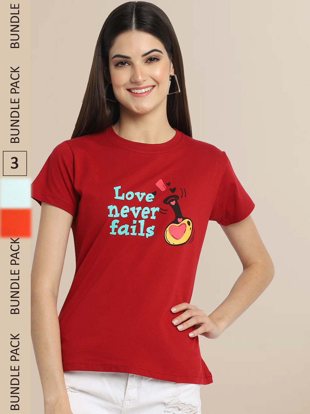 Fabflee Maroon & Orange Pack Of 3 Printed Cotton T-shirts