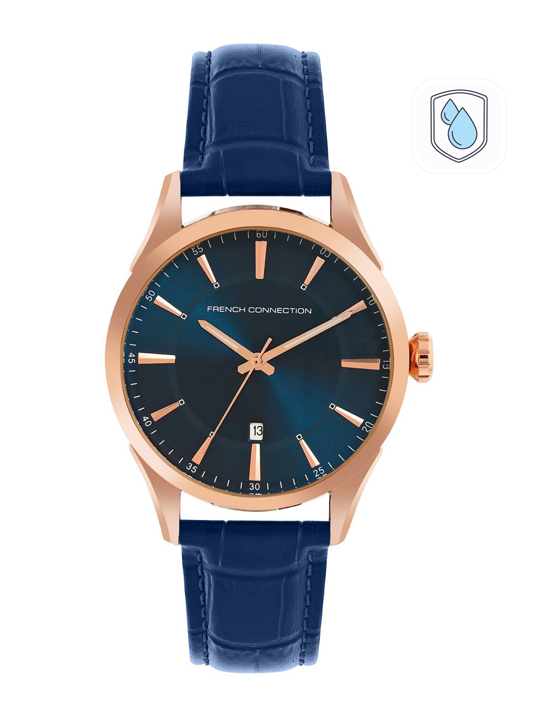 French Connection Men Blue Dial & Blue Leather Textured Straps Analogue Watch FCP31U
