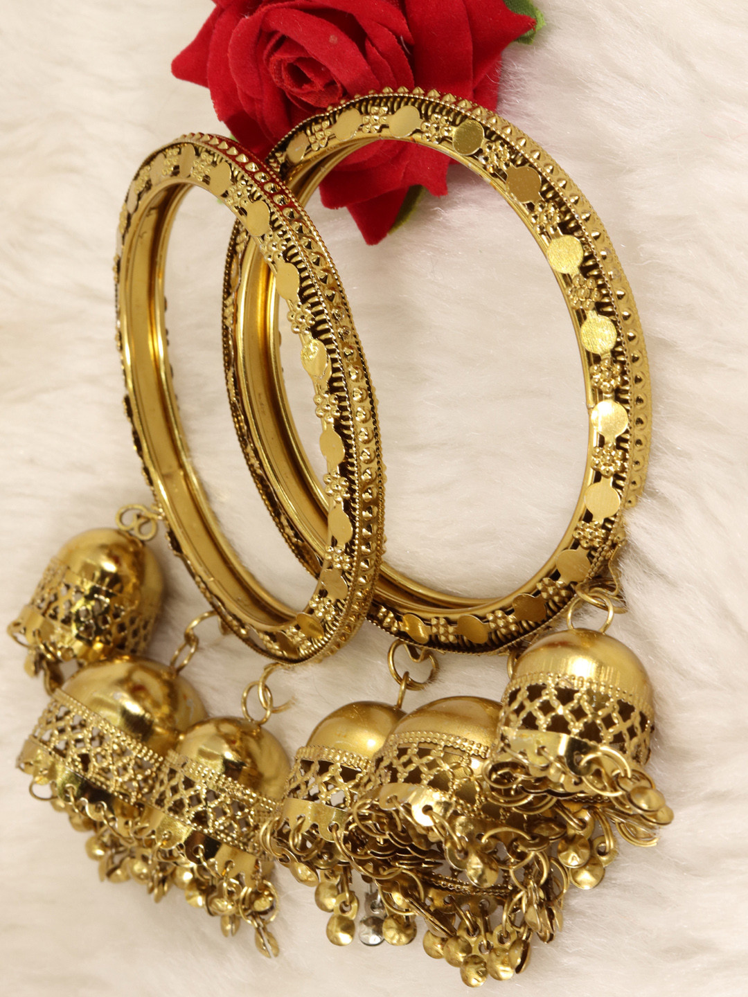 NMII Gold-Plated Pack Of 2 Kundan-Studded Bangles