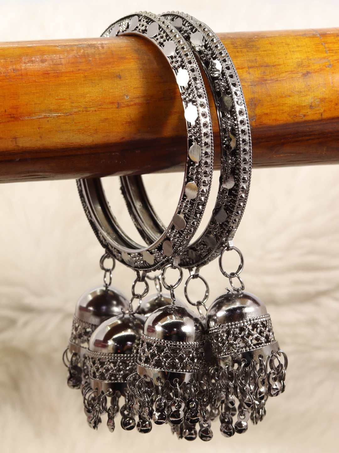 NMII Silver-Toned Pack Of 2 Grey CZ Stones Studded Bangles