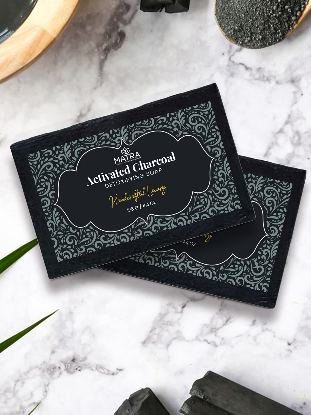 MATRA Set Of 2 Handcrafted Luxury Activated Charcoal Detoxifying Soap - 125g each