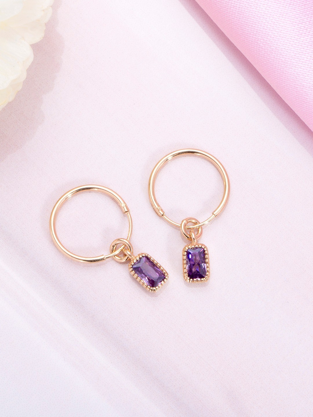 Zavya Rose Gold & Purple Square Drop Earrings